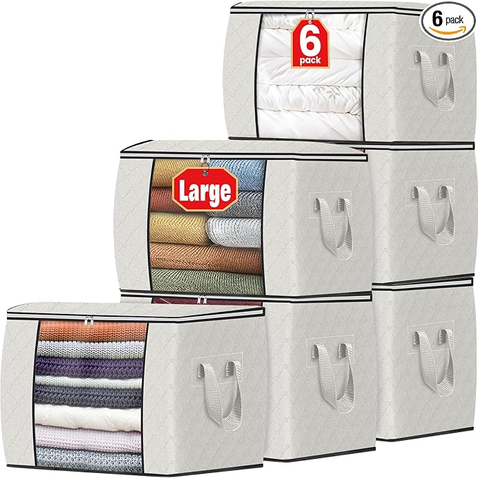 90L Clothes Storage, Foldable Thick Fabric Blanket Storage Bags | Foldable Containers with Zippers,Window and Handles for Organizing Bedroom, Closet, Comforter, Bedding,Dorm essentials by Fabtotes
