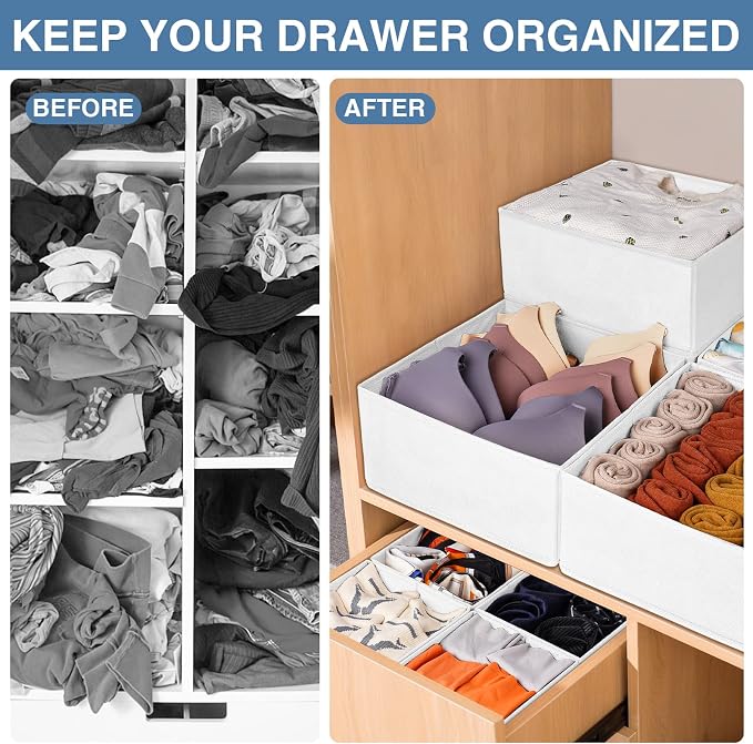 Drawer Organizer Clothes, 24 Pack Dresser Organizer Bins for Nursery Bedroom, Closet Organization and Storage Dividers for Clothing, Baby Clothes, Underwears, Socks (White) - Image 3