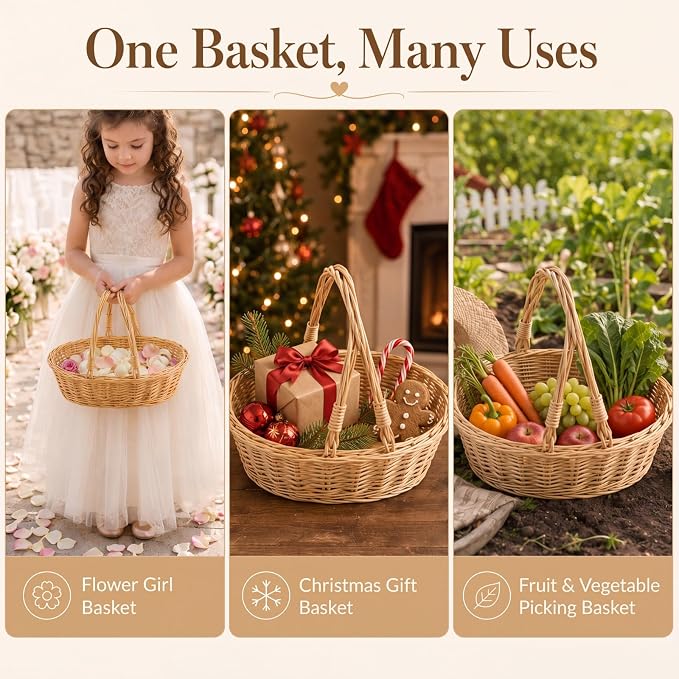 Sintuff 6 Pcs Small Wicker Picnic Basket with Handle, Oval Willow Woven | 12.6 x 8.27 x 3.15 Inch, Oval Willow Woven Braided Gifts Basket, for Fruit, Bread, Snack, Garden, Wedding, Harvest, Gathering - Image 3