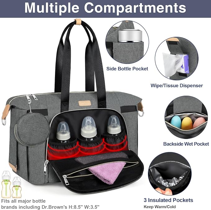 Diaper Bag Tote for Baby 7PCS, Large Mommy Bag with Portable Changing Pad | Multifunctional Hospital Bags for Labor and Delivery with Pacifier Case and Organizer Pouches,Travel Baby Bag for Boy Girl - Image 4
