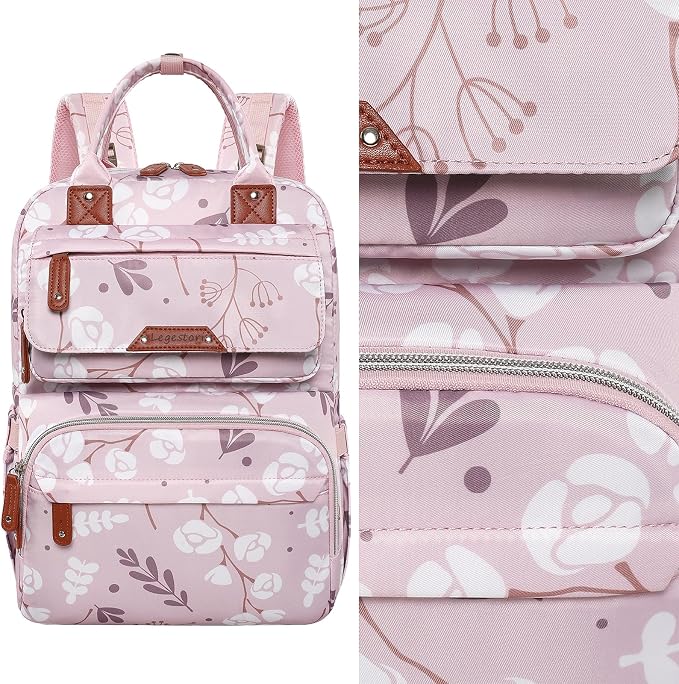 Diaper Bag Backpack for Baby Girl, Multifunction Waterproof Diaper Bag for Mom Dad, Large Pink Floral Baby Diaper Bags, Baby Essentials Travel Bag with Stroller Straps, Large Capacity, Stylish - Image 8