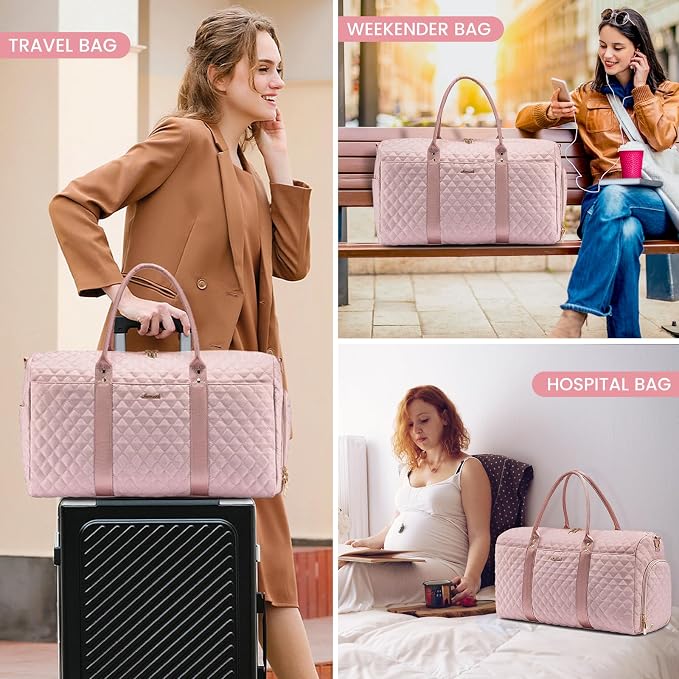 LOVEVOOK Travel Duffle Bag, Weekender Bags for Women with Shoe Compartment, Quilted Carry on Overnight Bag with Toiletry Bag, Hospital Bags for Labor and Delivery, Gym Duffel Bag with Wet Pocket - Image 6