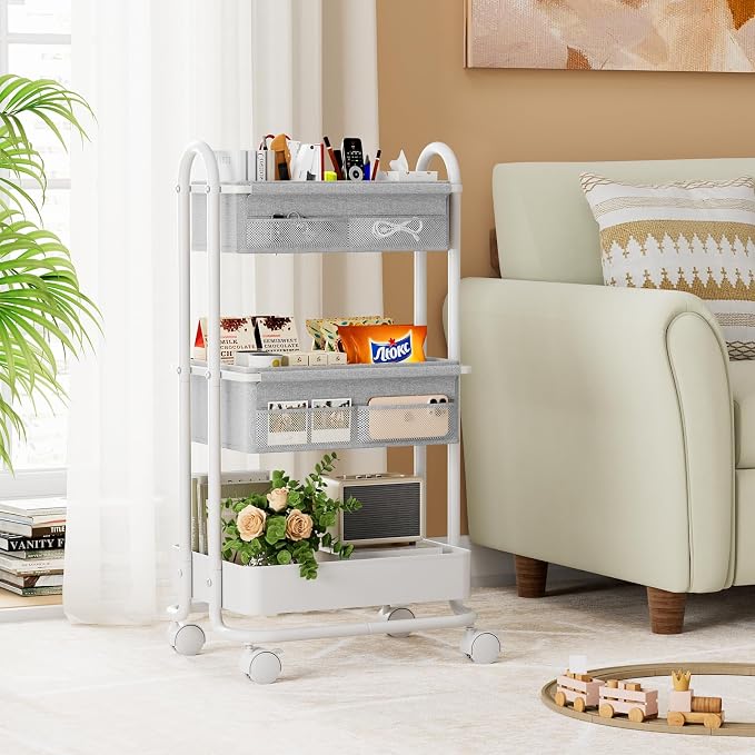 Modanais Baby Diaper Caddy Organizer Cart - 3 Tier Rolling Cart, Light Gray | Lockable Wheels, Baby Essentials Nursery Storage, Detachable Dividers - for Crib, Bedroom, Art & Craft Organizer - Image 4