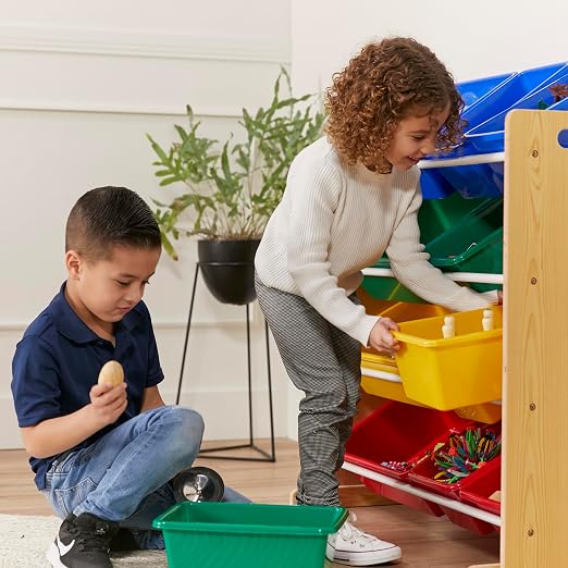 ECR4Kids 4-Tier Organizer with 16 Bins, Toy Storage, Natural/Primary | Durable plastic bins, MDF panels, steel frame, GREENGUARD Gold Certified, 60 lb capacity, anti-tip kit, playroom/classroom - Image 8