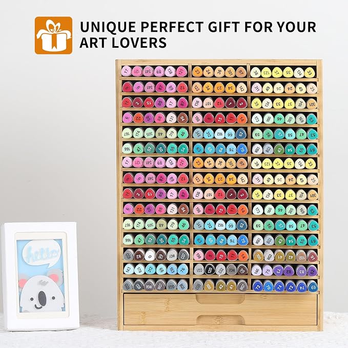 AUTOARK Bamboo Marker Organizer for 225 Markers,AHK-063 | Desktop Storage with Drawers,Art Markers Pens Pencils Brushes,Stationary Organizer - Image 7
