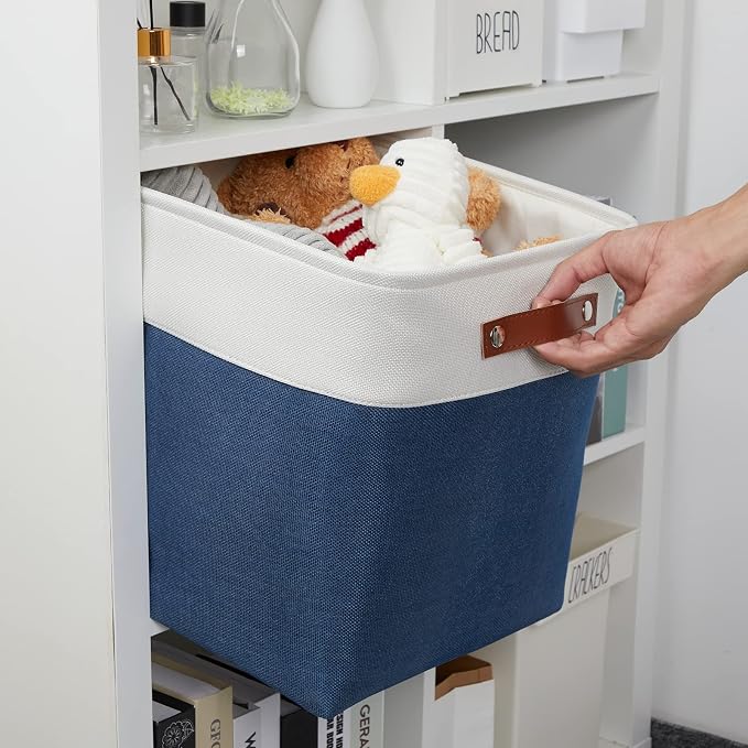 DULLEMELO Storage Baskets for Shelves Closet Storage,Large Home Organization Bins for Gifts Empty,Foldable Fabric Storage Cubes Baskets for Nursery Toy Towels Clothes Storage(White&Blue) - Image 6