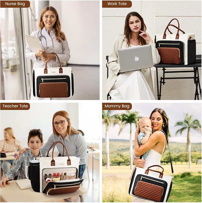 LOVEVOOK Teacher Tote Bag for Women Work, Laptop Bag With Large Cup Holder, Nurse Bags Professional Briefcase Business Computer Purses Handbag,Light Pink,17.3 Inch - Image 8