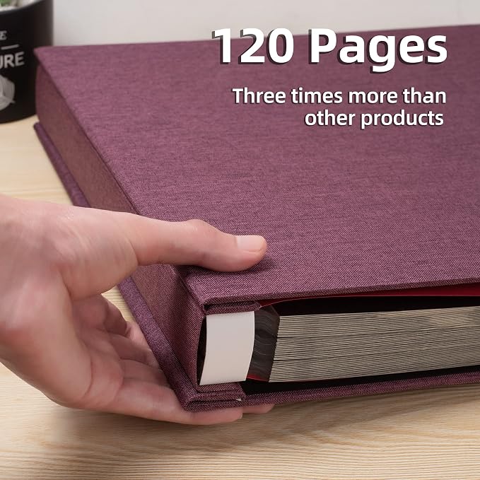 Large Photo Album Self Adhesive 4x6 5x7 3x5 8x10 Scrapbook Magnetic Album DIY Scrap Book Length 13 x Width 12.8 (Inches) 120 Black Sticky Pages Linen Cover DIY Photo Album(Purple) - Image 5