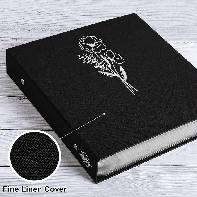 Lanpn 10x10 inch Scrapbook Photo Album, Linen Cover Archival Acid Free Top Load 3 Ring Folder Binder Photo Book 10 x 10 with 30 Plastic Sleeves 60 Pages (Black) - Image 3