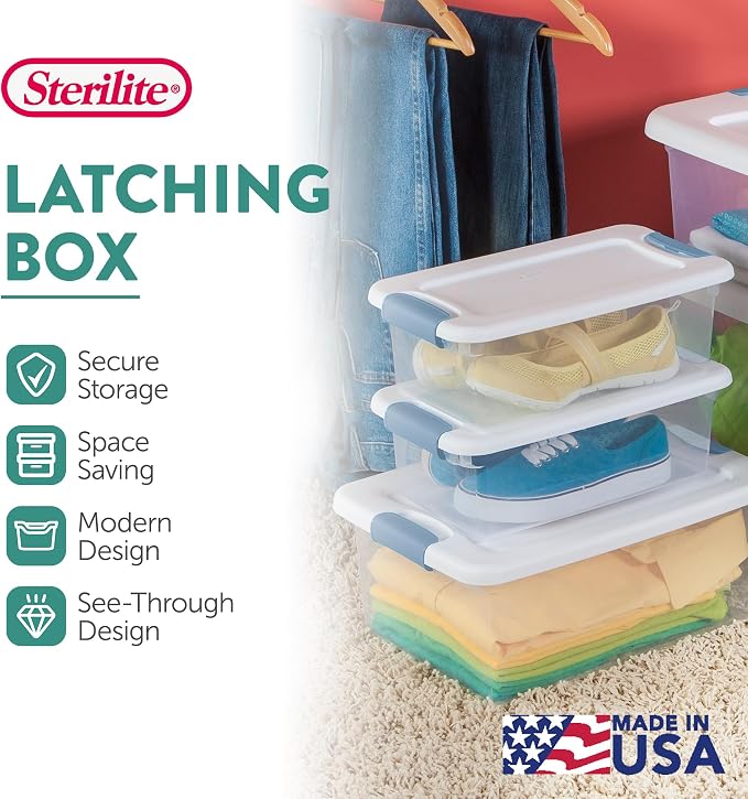 Sterilite 24-Pack Latching Box, Under Bed Storage Bins with Lids, Clear Plastic, 6 Quart - Heavy-Duty Organizing Containers for Closet, Bathroom, and Office | Heavy-Duty and Stackable Plastic Containers with Latches for Closet, Cabinet, Bedroom, Bathro... - Image 3