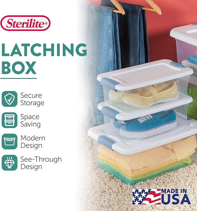 Sterilite Latching Box with Lids for Home and Office, 6 Quart, 36-Pack | Heavy-Duty and Stackable Plastic Containers with Latches for Closet, Cabinet, Bedroom, Bathroom and Dorm Room Organization - Image 2