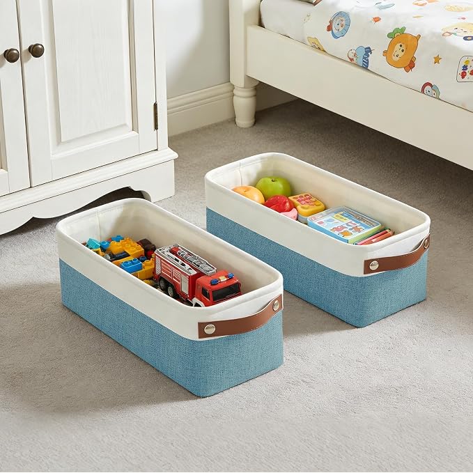 Small Fabric Storage Baskets, 15x6x5 inch Narrow Storage Bins 4-Pack Long Storage Basket for Organizing with Handles, Decorative Basket for Closets, Shelves, Toilet Paper, Teal - Image 4