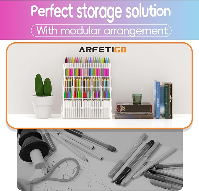 150 Slots Marker Organizer, 5 Tier Acrylic Marker Storage Rack, Desktop Marker Holder for Alcohol Markers, Copic, Ohuhu, Colored Pencils & Pens - Image 7