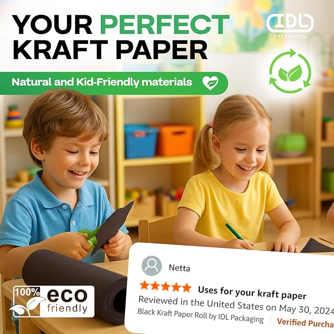 Black Paper Rolls 48" x 1200" (100 feet), Pack of 2 - USA-Made Kraft Paper 50lb Thickness for Packing, Wrapping, Shipping, Crafts/Arts - 100% Recyclable Natural Craft Material Roll by IDL Packaging - Image 4