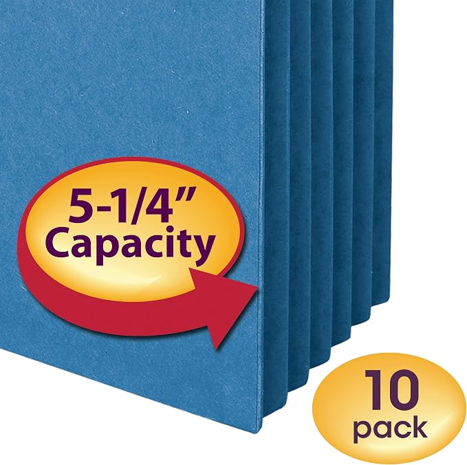 Smead File Pocket, Straight-Cut Tab, 5-1/4" Expansion, Letter Size, Blue, 10 per Box (73235) - Image 2