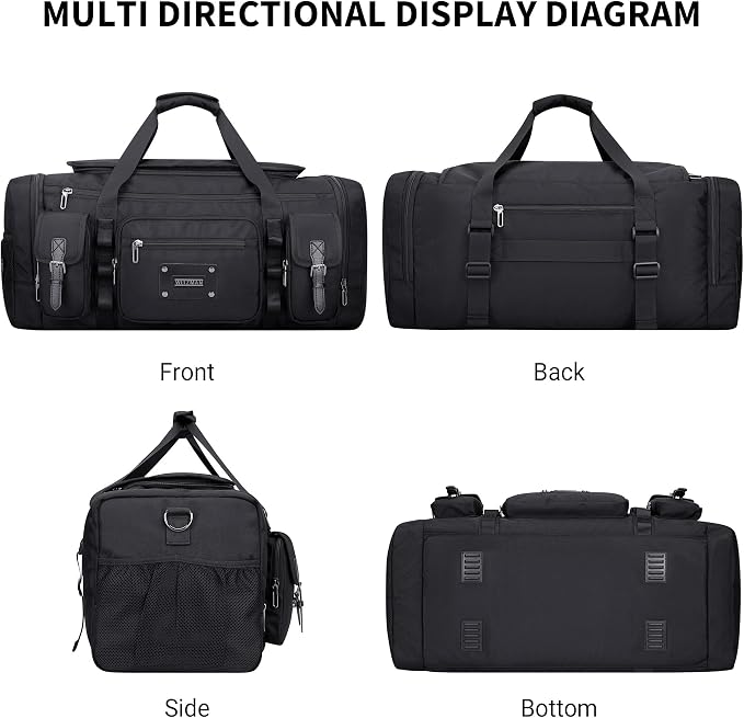 WITZMAN Duffle Bag for Men Large 54L Travel Duffel with Shoe Compartment | Water-resistant Nylon, Dry-wet Pocket, Fits 16" Laptop, Convertible for Gym, Weekender, Sports, Overnight, B717 Black - Image 8