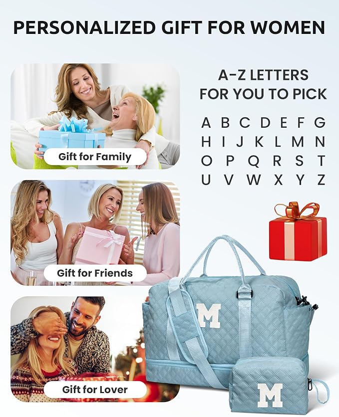 Weekend Bag Personalized Monogram Bags with Wet Pocket Lady's Bags | Birthday Gift Basket for Women-Overnight Travel bag with Makeup Bag-Gifts for 19 Year Old Female Gymnastics bag (Letter W) - Image 2