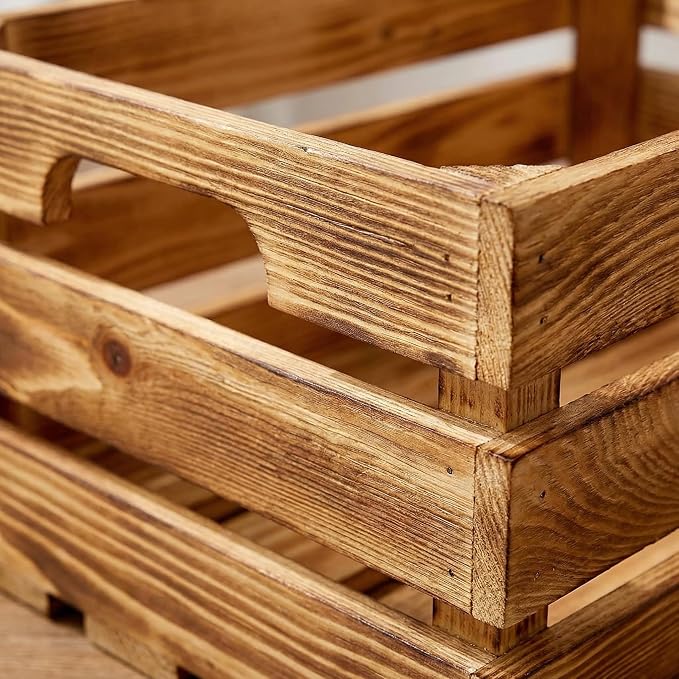 Set of 6 Decorative Wood Crates for Display, 6 Size Farmhouse Wooden Baskets Rustic Nesting Crates Decor Boxes with Handle for Storage, Container, Display, Christmas Decorations - Image 5