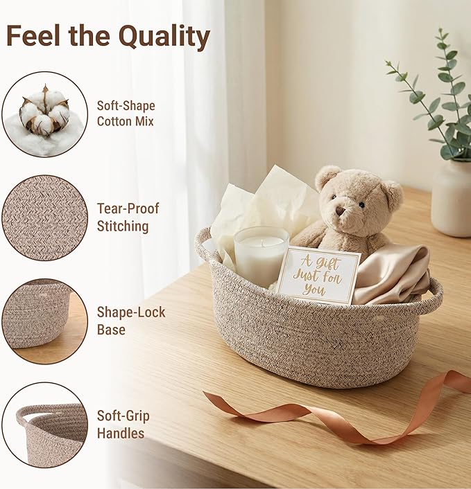 VIRETH HAUS 4pcs Small Woven Baskets with Gift Bags, Ribbons & Wrap Papers | Gift Baskets Empty to Fill for Valentines, Baby Shower, Easter, Christmas Day, Decorative Storage Bins for Toys & Home - Image 3