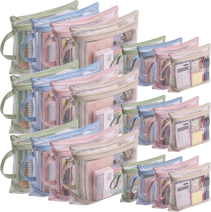 Motimind 24 Pack Double Layer Mesh Zipper Pouch Bag A4 & A5 Toy Storage Bag | Mesh Bags with Zipper & Handle, Toy Organizer for Building Blocks, Puzzles, Board Games, School Office Organization & Storage by MotiMind