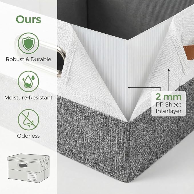 Storage Bins with Lids [3-Pack] Linen Fabric Foldable Storage Boxes Organizer Containers Baskets Cube with Cover for Bedroom Closet Office Grey&White（11.4X8.6X6.7 - Image 5