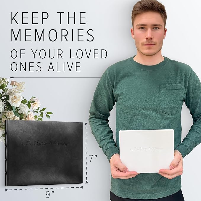 Gallery Leather Funeral Guest Book for Memorial Service and in Loving | Memory with 192 Lined Pages - Hardcover, Bound Leather Guest Sign in Book - 7 x 9 - Acadia Navy - Image 4