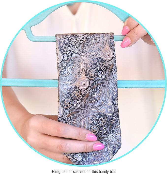 Velvet Hangers, Non-Slip Ultra Slim Space Saving Hanger, with notches, tie bar, and Swivel Hooks, 30 Pack, with Bonus 20 Matching Velvet Finger Clips. Blue (Aqua) - Image 2