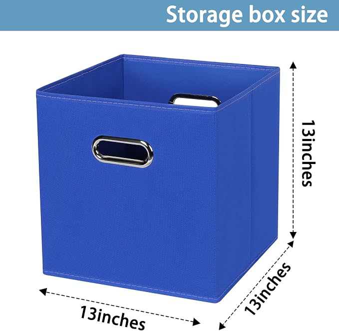 Fabric Cubby Storage Bins,13x13x13 Inches,Cube Organizer Bin Foldable Storage Boxes with Dual Handles Fabric Organizer Box and collapsible Storage basket,Set of 8,Dark Blue - Image 2