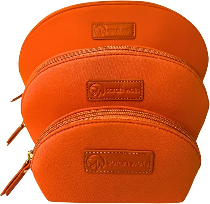 Sarah Wells PackSWell Neoprene Organizer Bag Set – 3 Nesting, Washable Pouches for Makeup, Pump Parts, Diaper & Pump Bag, Travel, Tote & Gym – Storage for Snacks, Tech Cords, Toiletries (Orange) by SarahWells