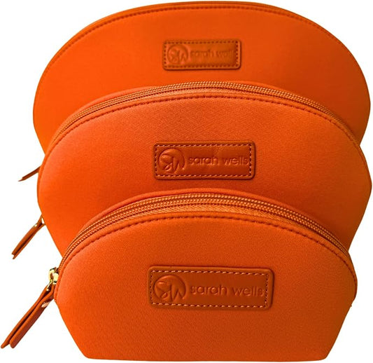 Sarah Wells PackSWell Neoprene Organizer Bag Set – 3 Nesting, Washable Pouches for Makeup, Pump Parts, Diaper & Pump Bag, Travel, Tote & Gym – Storage for Snacks, Tech Cords, Toiletries (Orange) by SarahWells