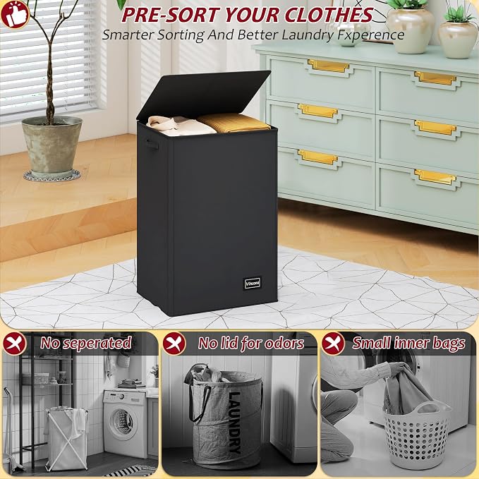 110L Laundry Hamper with Lid, Reinforced Sturdy Large Laundry Hamper with Handle and Lid, Collapsible Clothes Basket Organizer with Removable Liner Bag, Tall Dirty Clothes Bin for Dorm Bedroom - Image 3