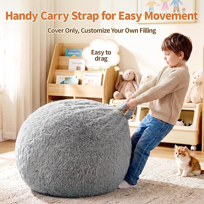 Stuffed Animal Storage Bean Bag Chair Cover, Soft Bean Bag Cover | Fluffy Faux Fur Stuffed Animal Storage Chair, Non-Slip Bottom, Fill with Plush Toys or Blankets, for Kids Teens Adults Girls - Image 6