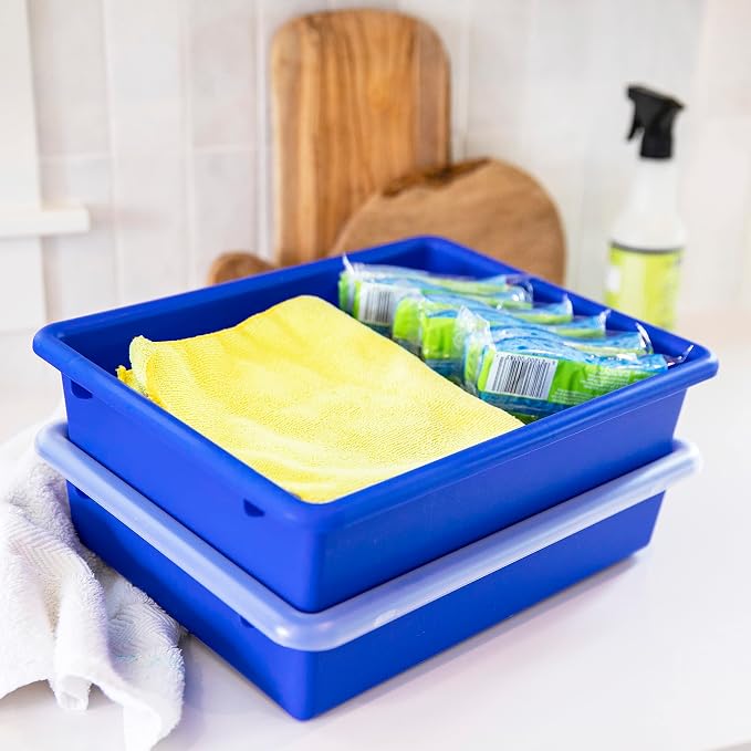 ECR4Kids Letter Size Tray Organizer with Lid, Small, 10-Piece, Assorted | Durable plastic, GREENGUARD Gold Certified, 2 gallon capacity, stackable/nestable, easy-lift lids, classroom & home use - Image 6