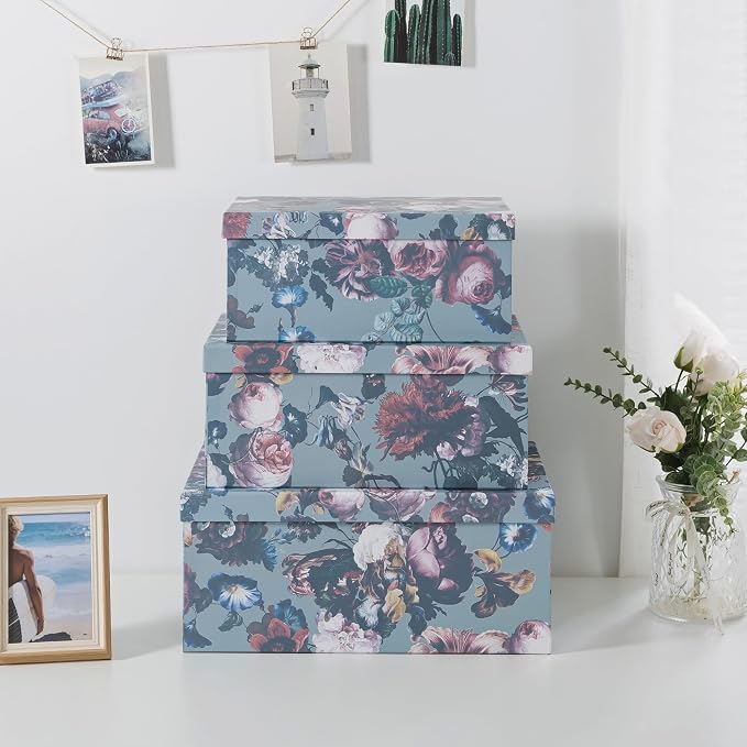 Soul & Lane - Elegance in Bloom Decorative Boxes with Lids, Set of 3 | Large Nesting Paperboard Storage Boxes for Keepsakes and Photos, Pretty Elegant Vintage Floral Containers for Home Decor - Image 4