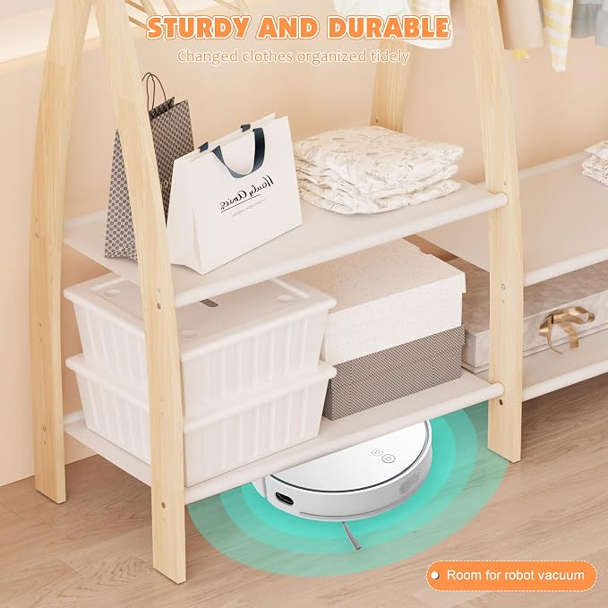 NACHES Small Kid Clothing Rack Wood Montessori Garment Rack for Toddler Baby Wardrobe Closet Compact Dress Up Storage Organizer Hanging Rod with Basket for Costume Princess Skirt Coat Bedroom Nursery - Image 6