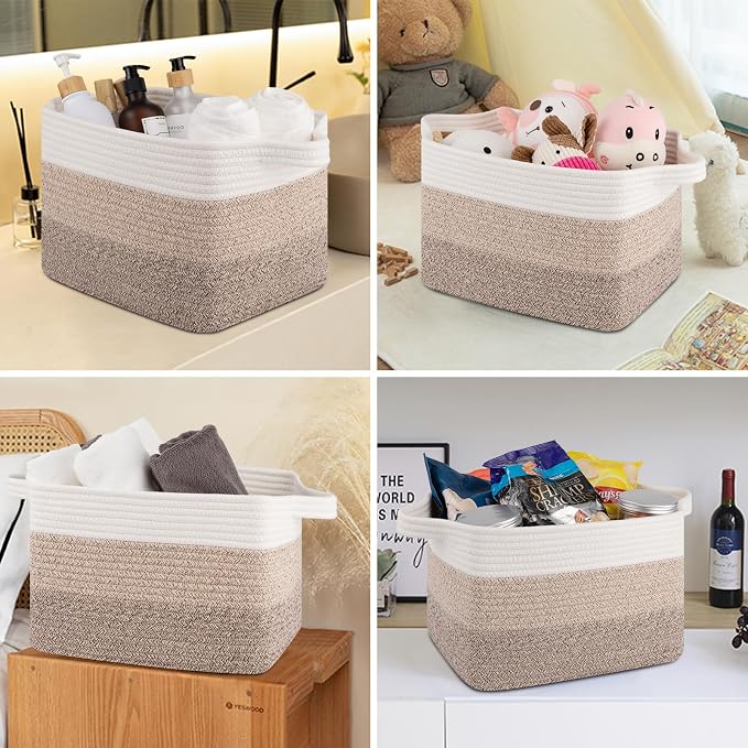 OIASKET Storage Baskets for Organizing, Woven Baskets for Shelves, Rectangle Decorative Organizer for Storage Clothes, Toy, Books, Towels Nursery Bins 3 Pack (Gradient Yellow, 15.75"x11.8"x9.85") - Image 6