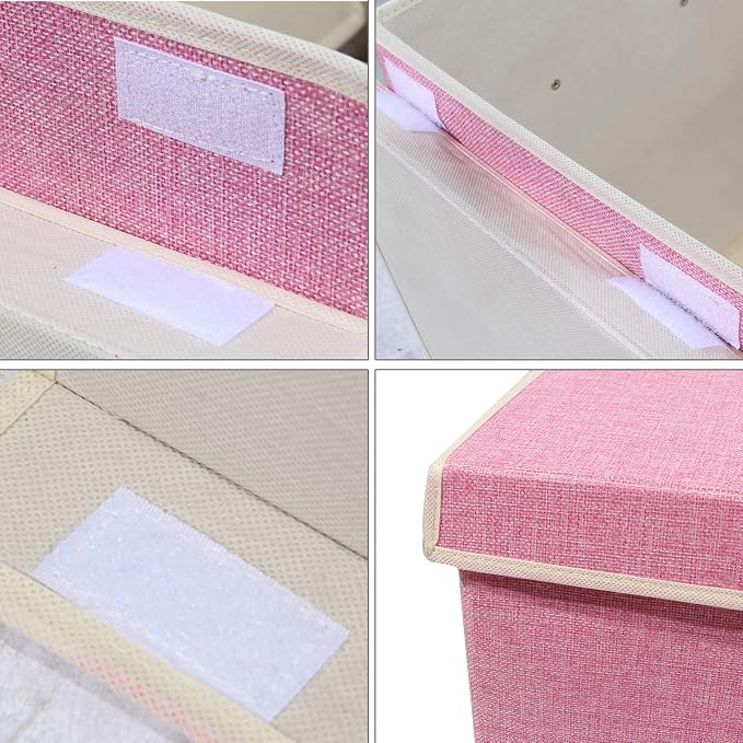 Large Toy Box Chest Storage with Flip-Top Lid, Kids Toy Storage Bin Boxes | Toy Chest with Rivets Handles for Kids, Boys, Girls, Nursery, Playroom, Living Room, Bedroom, 25"x 13" x 16" (Linen Pink) - Image 6