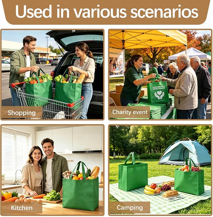 Reusable Grocery Bags 12.6 * 6.3 * 11.8 in - Non Woven Totes Bag with Reinforced Handles, Shopping Bags Bulk - Image 7