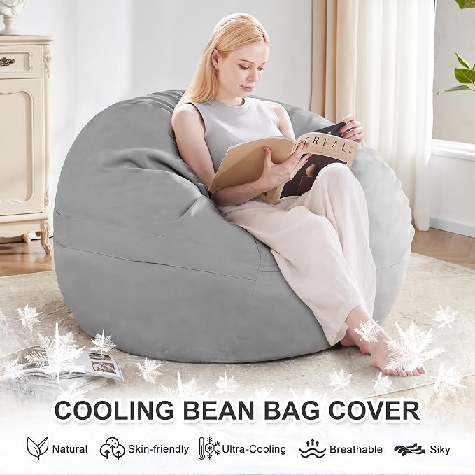 Cooling Bean Bag Cover for Hot Summer (No Filler), Giant Bean Bag Chairs for Stuffed Animals Storage, Large Bean Bag Chair Covers for Adults, Bean Bag Couch Sofa for Toddler/Kids (Grey,4FT) - Image 3