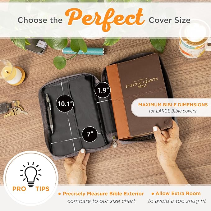 Christian Art Gifts Men & Women’s Bible Cover – Deeply Rooted in God’s Love, Gray Canvas, Large Size – Durable Zipper Case with Handle, Pen Loop, Interior & Exterior Pockets for Daily Use - Image 9