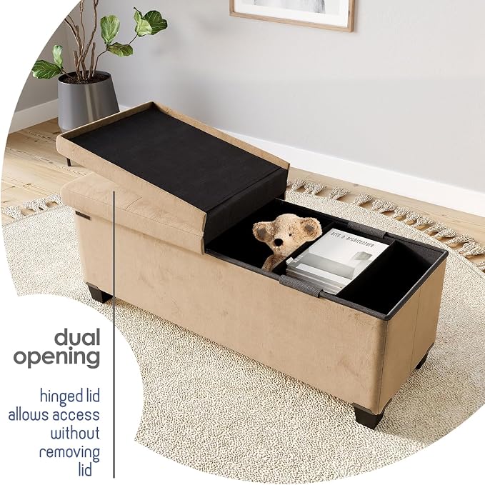 Storage Ottoman Bench with Bins, 43-in Storage Bench for Bedroom End of Bed, Folding Foot Rest Ottoman for Living Room Max 660lbs, Velvet Ottomans, Taupe - Image 8