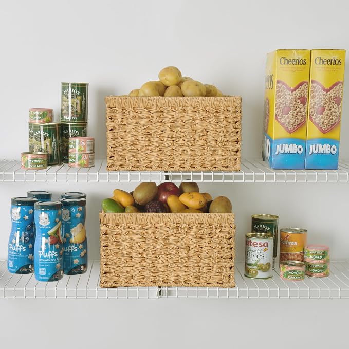 GRANNY SAYS Wicker Storage Baskets, Waterproof Woven Baskets, 2-Pack | Plastic Woven Baskets for Shelves, Wicker Baskets with Handles, Wicker Storage Baskets for Shelves, Woven Baskets for Storage - Image 5