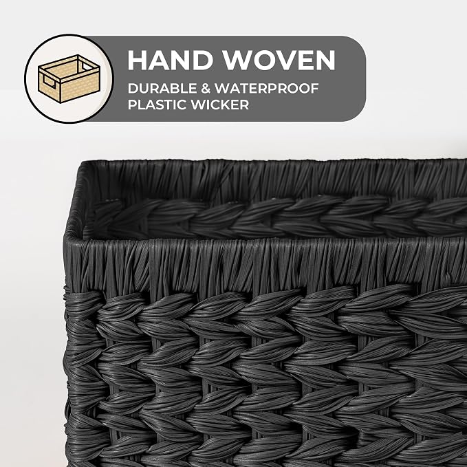 GRANNY SAYS Black Wicker Basket,Decorative Woven Baskets for Storage,2-Pack | Waterproof Plastic Black Baskets for Shelves,Storage Basket Organizer,Wicker Storage Basket for Organizing,Black Woven Basket - Image 5