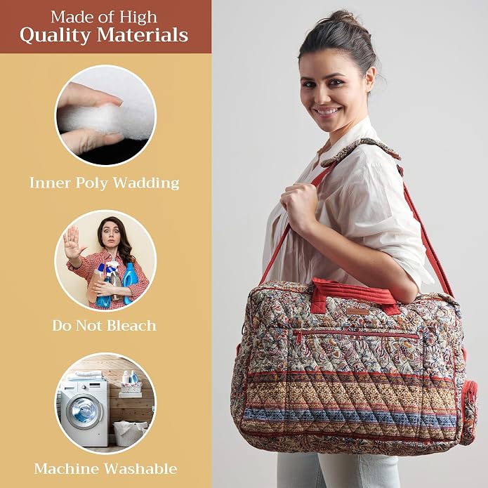 Maison d' Hermine Weekender Bags for Women Cotton Quilted Duffel Overnight Luggage Weekend Bag for Men Gym Gifts Travel | Overnight Luggage Weekend Bag for Men Gym Sports Gifts Duffle bag Business Travellers Trip Spring Summer - Image 2