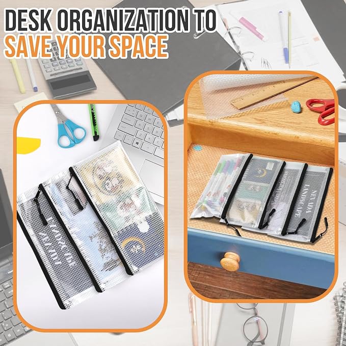 24pcs Mesh Zipper Pouch Bags 9.3 x 4.7 Inches, Black Small Clear Pouches Bulk, Travel Cosmetics Organization, Classroom and Office Supplies - Image 4