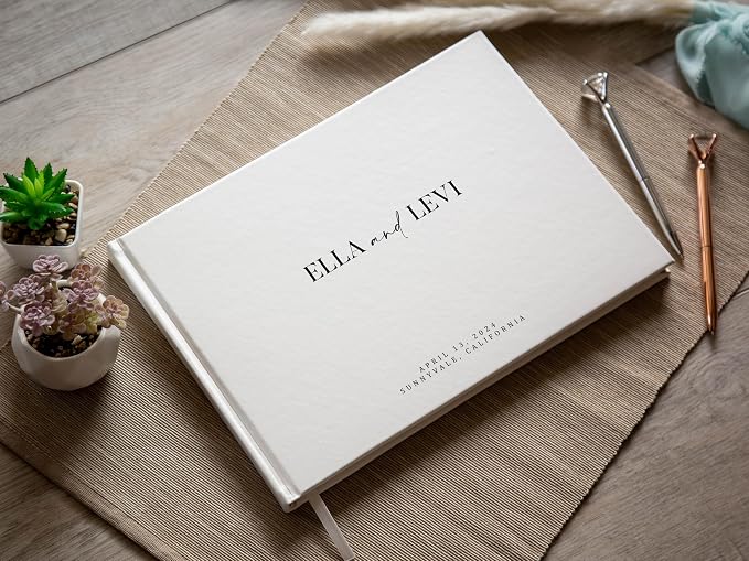 Personalized Guest Book - 11.5" x 8.5" Premium Custom Guest Signing Book with Bookmark and Blank Pages for Wedding Reception Table Decoration Engagement Birthday Party Event, Eggshell - Image 3