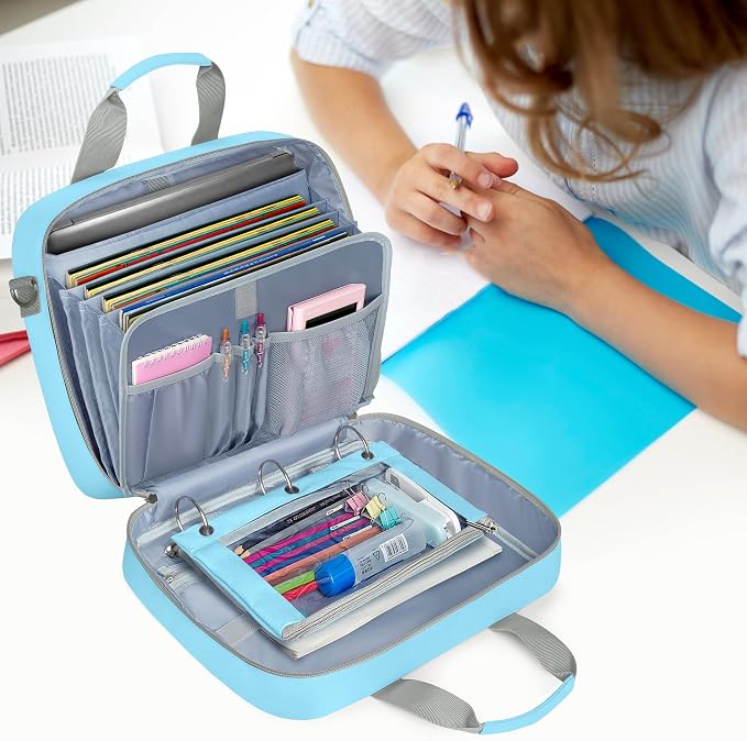 Yarwo 2026 Upgraded Zipper Binder 3 Ring Binder Bag with Pencil Pouch | 500 Sheets Capacity, 5-Tab Expanding File Folder, 14” Laptop Padded Sleeve, Shoulder Strap, for College, Office, Home, Blue - Image 7