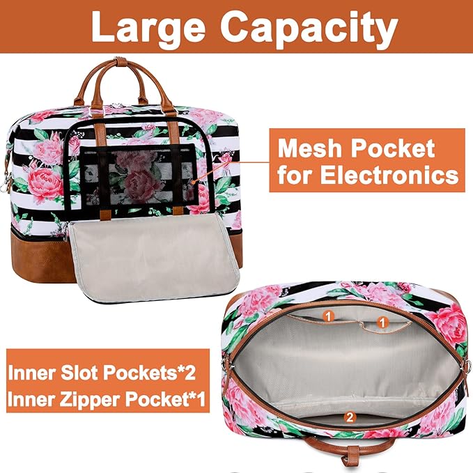 TIBES Travel Weekender Bag for Women, Overnight Bag with Shoe Compartment | 3PCS Large Travel Duffel Bag for Gym, Travel, Hospital, Business Trip, Carry On Tote, Wet & Dry Separation, Water Resistant - Image 6
