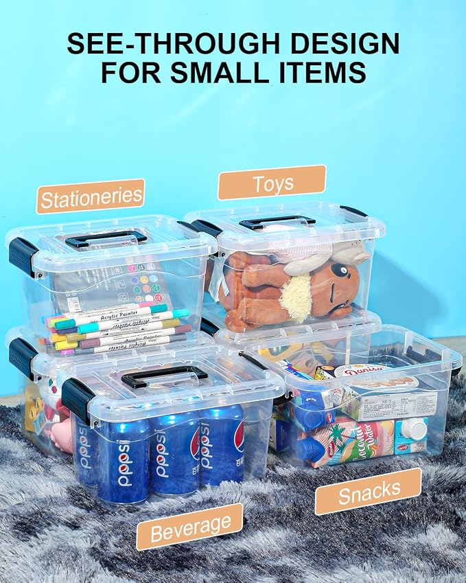 EOENVIVS Plastic Storage Bins with Lids 6 Packs, 7 Quart Storage Organizer Bins with Buckle-Up Latches and Handle, Stackable Storage Containers for Home Pantry Office Classroom Organization, Clear - Image 8