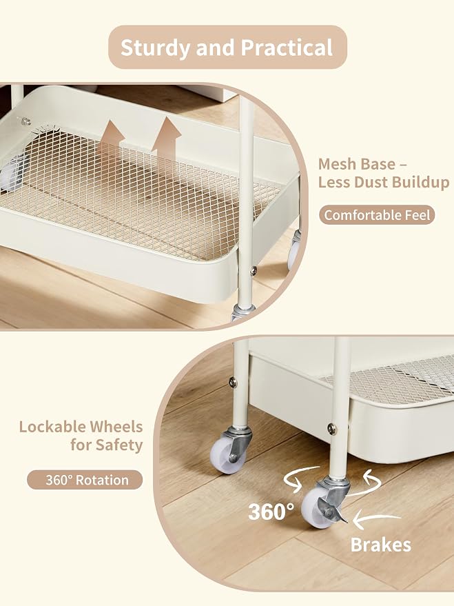 Baby Diaper Caddy, 3 Tier Rolling Cart for Baby Essentials, Beige | Diaper Cart with Detachable Dividers, Nursery Storage & Bottle Organizer, Bedside Caddy for Bedroom and Living Room - Image 4